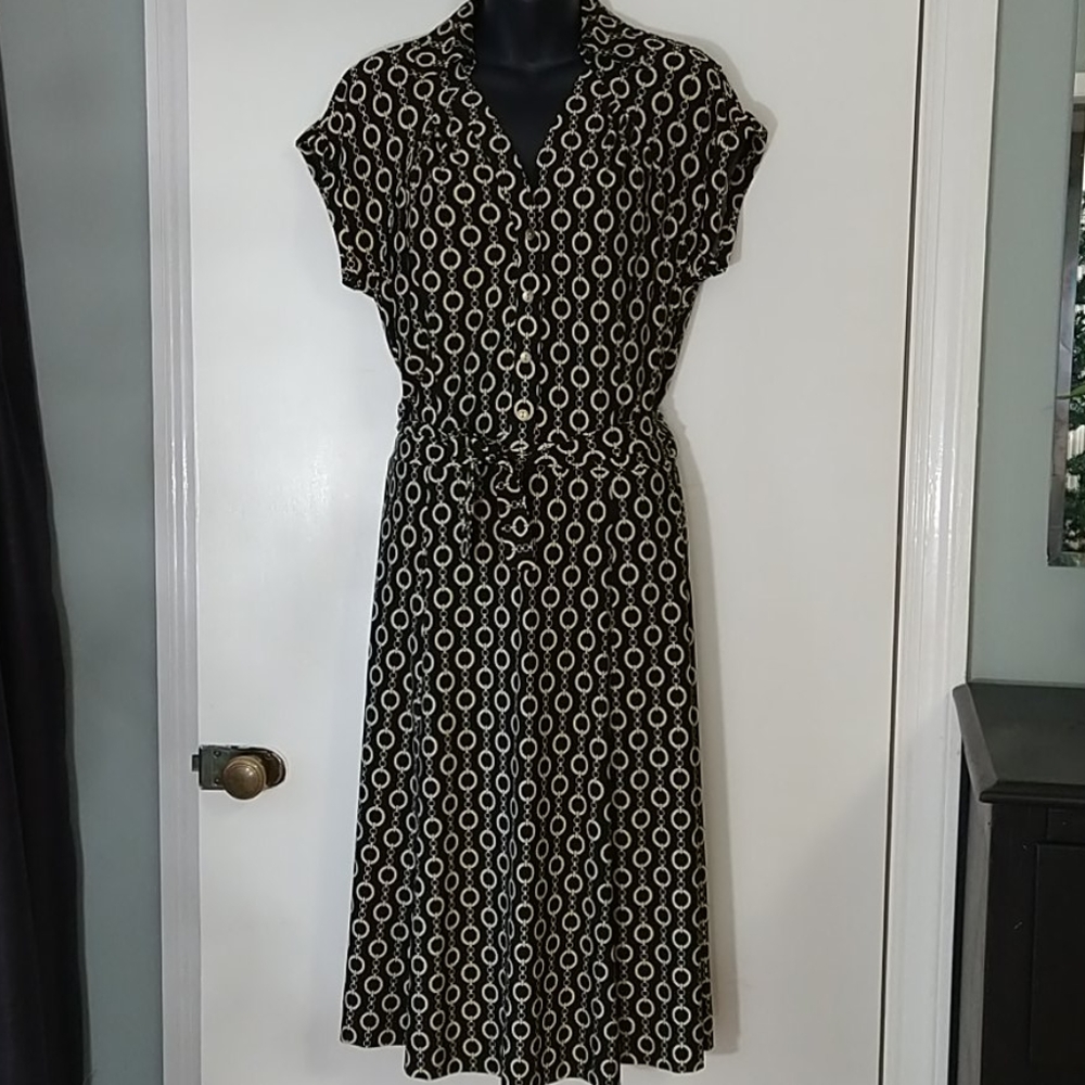 Talbots Black & Tan Equestrian Themed Midi Dress